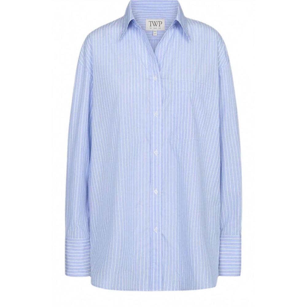 NEW TWP women's big joe shirt in blue haven/white
